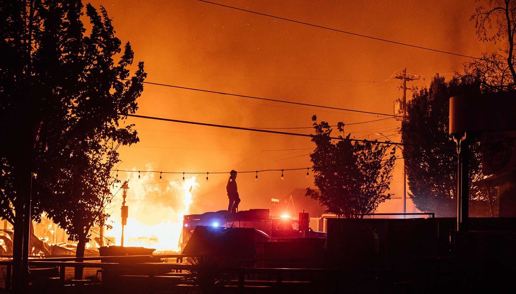 This photo taken by Talent, Ore., resident Kevin Jantzer shows the destruction of his hometown as wildfires ravaged the central Oregon town near Medford on Sept. 8, 2020. (Kevin Jantzer via AP)