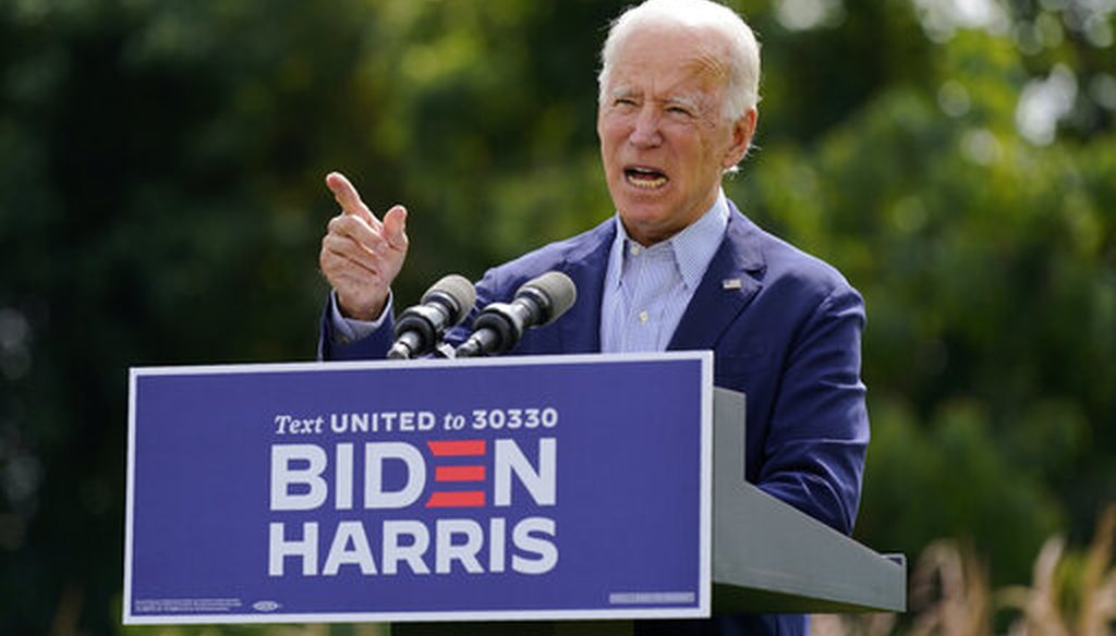 Democratic presidential candidate Joe Biden speaks about climate change, on Sept. 14, 2020, in Wilmington, Del. (AP)