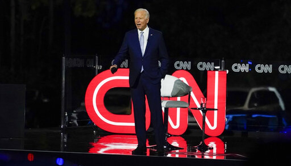 Democratic presidential candidate and former Vice President Joe Biden participates in a CNN town hall in Moosic, Pa., on Sept. 17, 2020. (AP/Kaster)