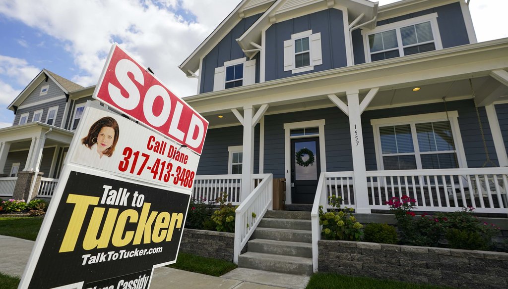 A "sold" sign is posted on a home in Westfield, Ind., on Sept. 25, 2020. (AP)