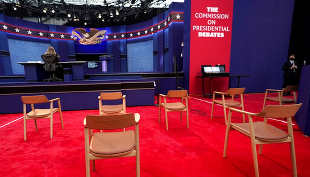 Socially distanced chairs ahead of the first presidential debate between President Donald Trump and Democratic presidential nominee Joe Biden in Cleveland on Sept. 29, 2020. (AP)