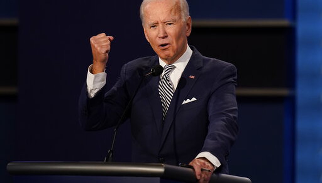 Democratic presidential candidate Joe Biden gestures while speaking during the first presidential debate in Cleveland on Sept. 29, 2020. (AP)