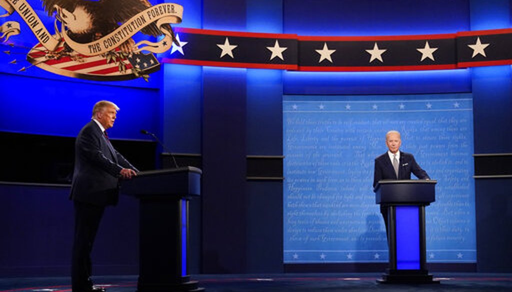 President Donald Trump, left, and Democratic presidential candidate former Vice President Joe Biden during the first presidential debate, Sept. 29, 2020 in Cleveland, Ohio. (AP)