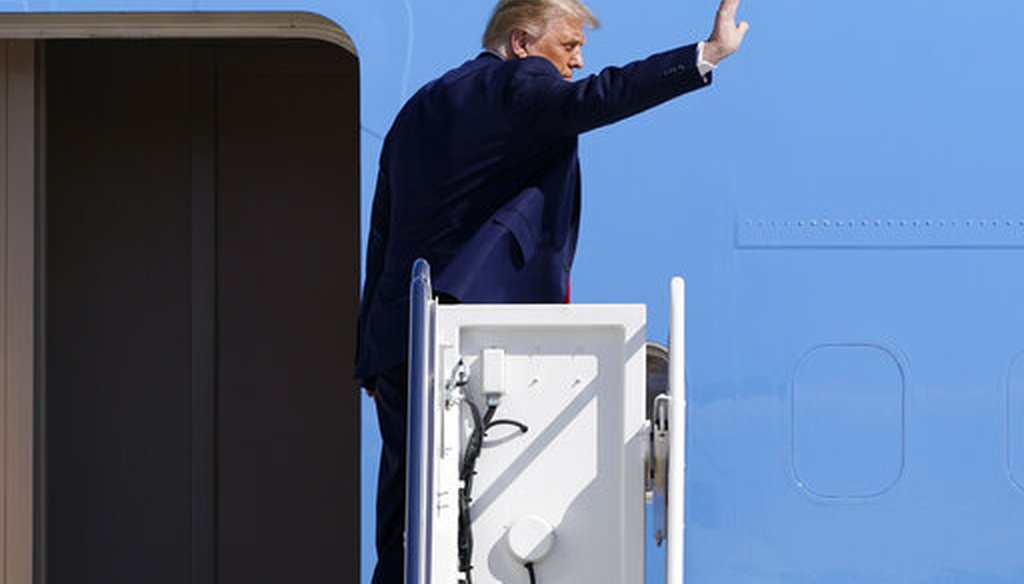 President Donald Trump waves as he boards Air Force One at Andrews Air Force Base, Md., on Sept. 30, 2020, the day after the first presidential debate of 2020. (AP)
