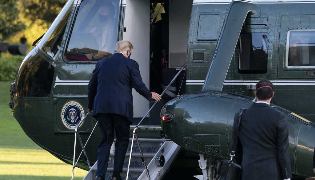 President Donald Trump boards Marine One as he leaves the White House en route to Walter Reed National Military Medical Center after he tested positive for COVID-19 on Oct. 2, 2020, in Washington. (AP)