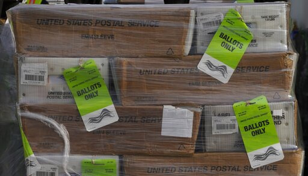 Pallets of ballots ready to be mailed were displayed in Orange County, Calif., on Oct. 5 (AP)