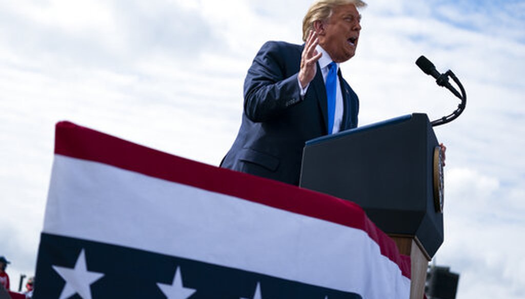 President Donald Trump speaks during a campaign rally at Pitt-Greenville Airport, Oct. 15, 2020, in Greenville, N.C. (AP)