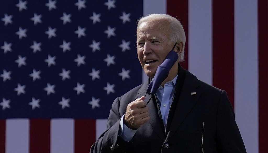 Democratic presidential candidate and former Vice President Joe Biden at a campaign event at Riverside High School in Durham, N.C., on Oct. 18, 2020. (AP/Kaster)