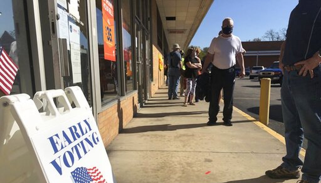 Voters wait in line on Oct. 21, 2020, in Cross Lanes, W.Va. (AP)