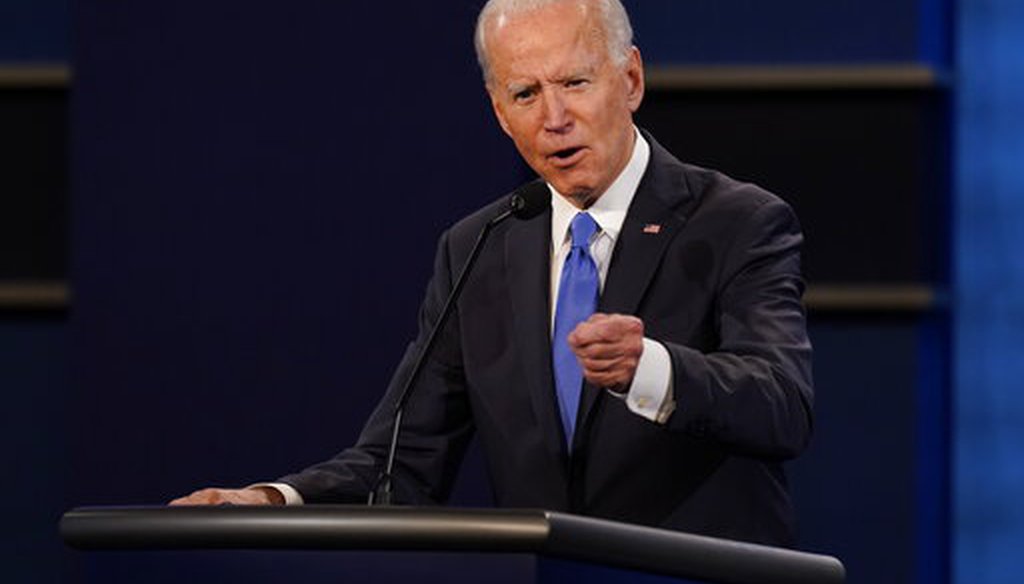 Democratic presidential candidate and former Vice President Joe Biden speaks during the final presidential debate Oct. 22, 2020, at Belmont University in Nashville, Tenn. (AP/Semansky)