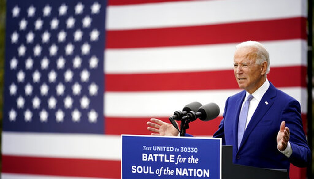 Democratic presidential candidate former Vice President Joe Biden speaks at Mountain Top Inn & Resort, Oct. 27, 2020, in Warm Springs, Ga. (AP)