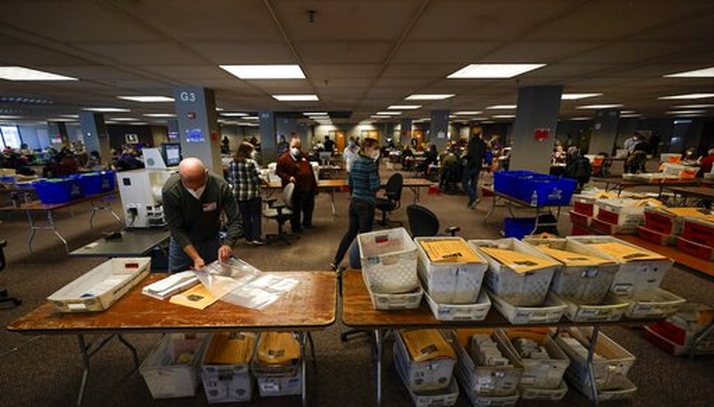 Workers count Milwaukee County ballots on Election Day at Central Count, Nov. 3, 2020, in Milwaukee. (AP)