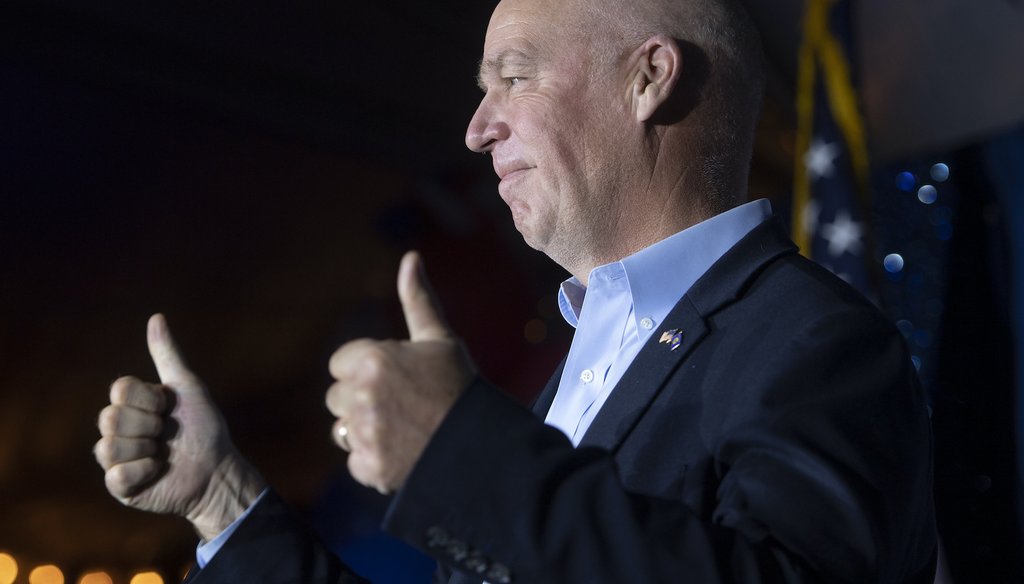 Greg Gianforte, Republican candidate for Montana governor, speaks to his supporters after winning the race, in Bozeman, Mont., Tuesday, Nov 3, 2020. (AP)