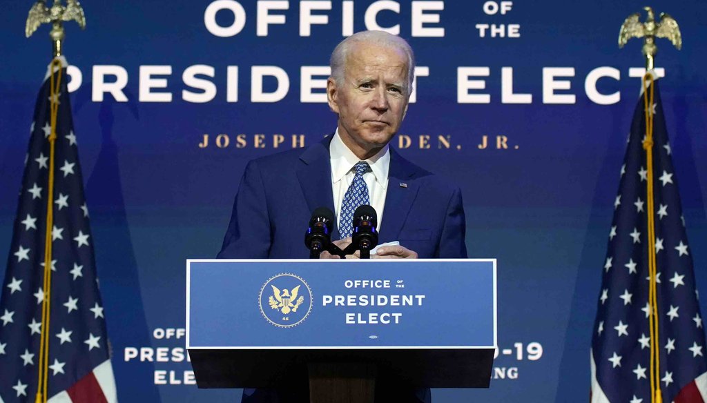 President-elect Joe Biden speaks Nov. 9, 2020, at The Queen theater in Wilmington, Del. (AP)