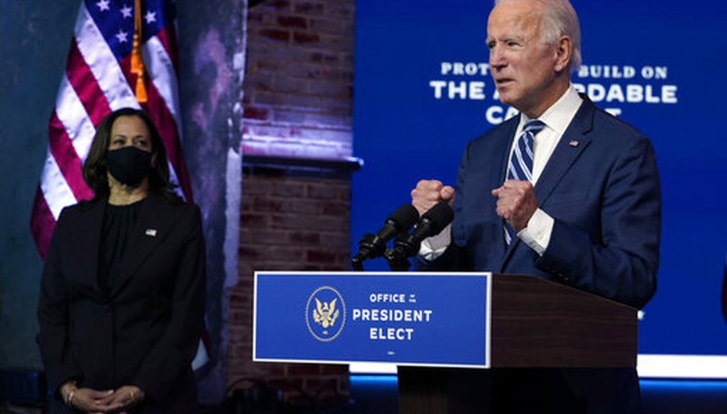 President-elect Joe Biden speaks on Nov. 10, 2020, in Wilmington, Del. (AP )