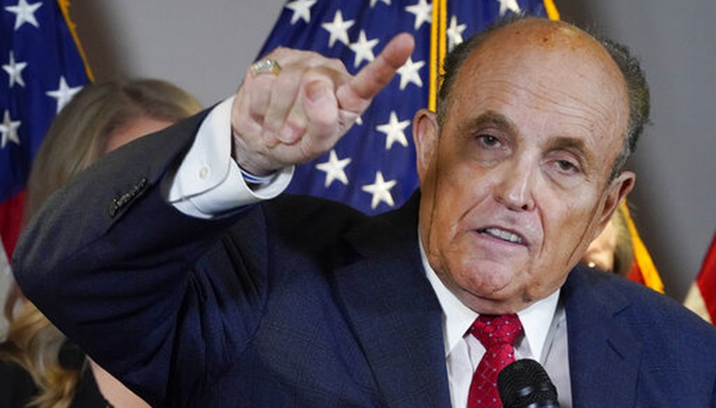 Rudy Giuliani, a lawyer for Donald Trump, speaks during a news conference on Nov. 19, 2020. (AP)