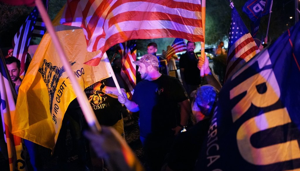 In this Nov. 5, 2020, file photo, supporters of President Donald Trump protest the Nevada vote in front of the Clark County Election Department in Las Vegas. (AP)