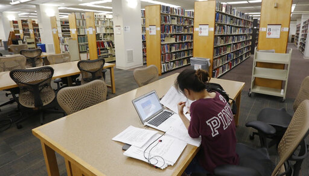 A student works in the library at Virginia Commonwealth University in Richmond, Va., in 2019. (AP)