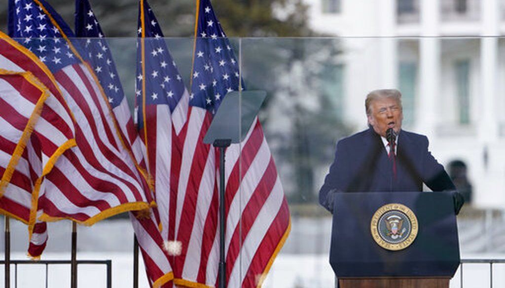 President Donald Trump speaks at a rally on Jan. 6, 2021, in Washington. (AP/Martin)