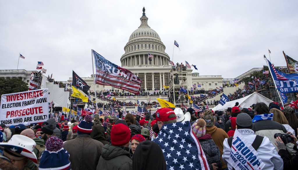 Rioters were seen outside the U.S. Capitol on Jan. 6, 2021, in Washington. (AP/Magana)