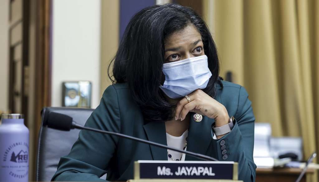 Rep. Pramila Jayapal, D-Wash., speaks during a House Judiciary subcommittee hearing on Capitol Hill in Washington on July 29, 2020. (AP/Jennings)