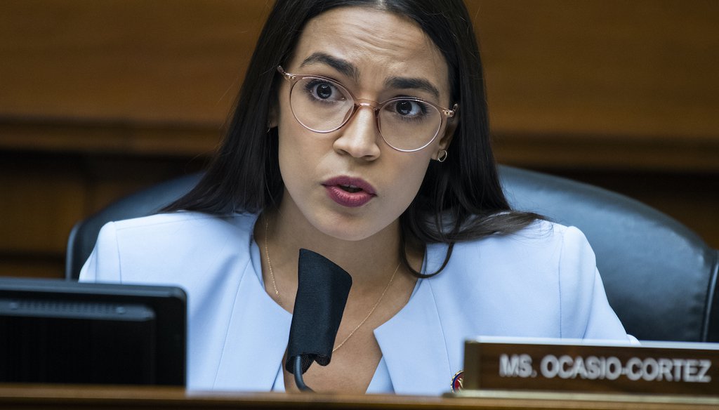 Rep. Alexandria Ocasio-Cortez, D-N.Y., speaks during a House Oversight and Reform Committee hearing on the Postal Service on Capitol Hill, in Washington on Aug. 24, 2020. (AP/Williams)
