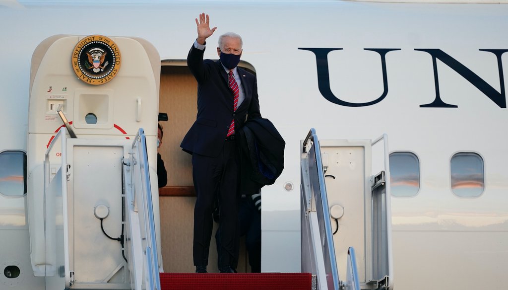 President Joe Biden boards Air Force One at Andrews Air Force Base, Md., for a weekend trip to Wilmington, Del., Friday, Feb. 5, 2021. (AP Photo)