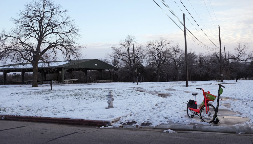 A snow-covered park in Austin, Texas. (AP)