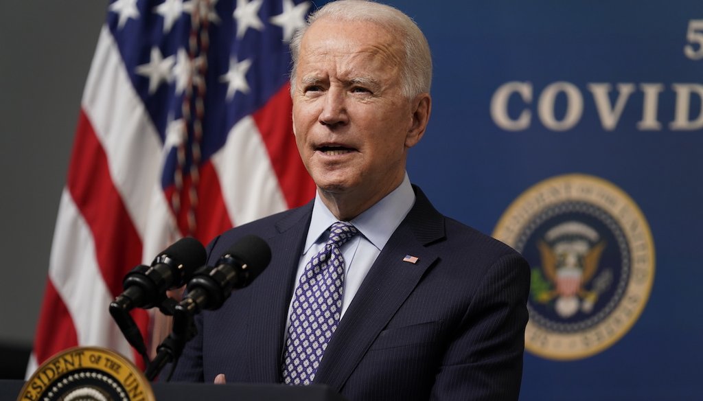 President Joe Biden speaks during an event to commemorate the 50 millionth COVID-19 shot, in the White House campus on Feb. 25, 2021, in Washington. (AP/Vucci)