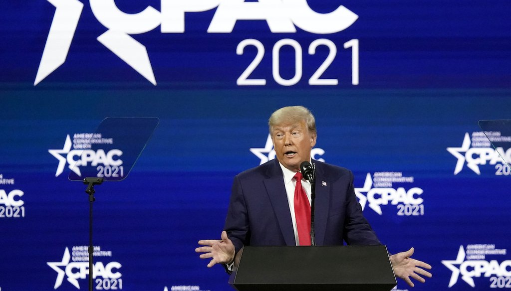 Former President Donald Trump speaks at the Conservative Political Action Conference, Feb. 28, 2021, in Orlando, Fla. (AP)