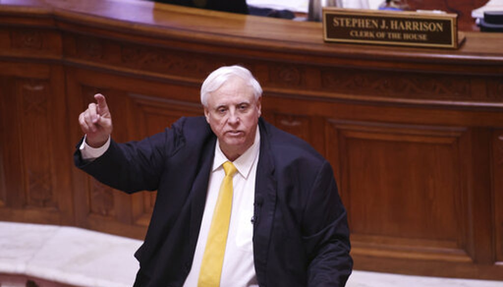 West Virginia Gov. Jim Justice speaks during his State of the State address on Feb. 10, 2021. (AP)