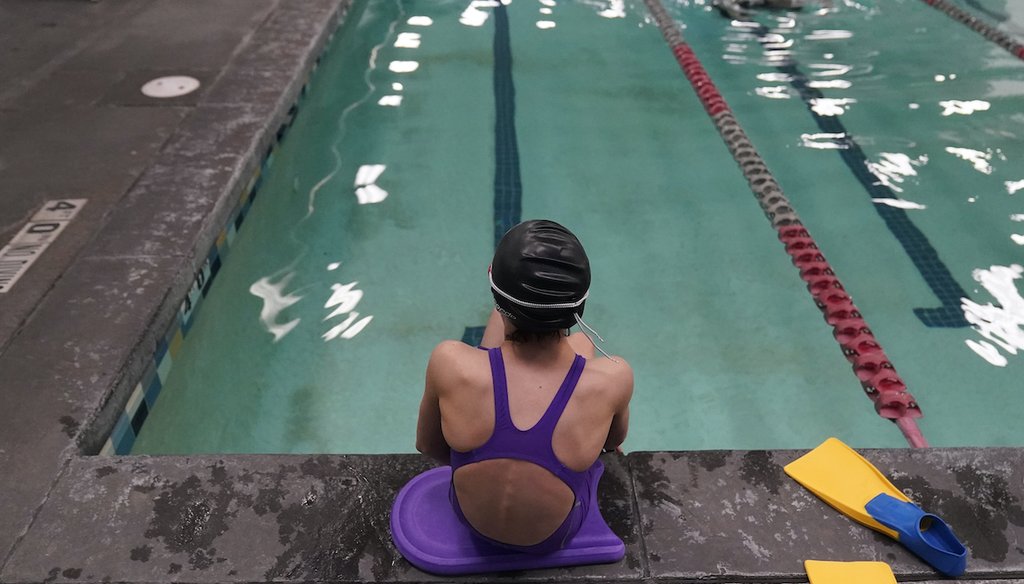 A proposed ban on transgender athletes playing female school sports in Utah would affect transgender girls like this 12-year-old swimmer seen at a pool in Utah on Feb. 22, 2021. (AP)