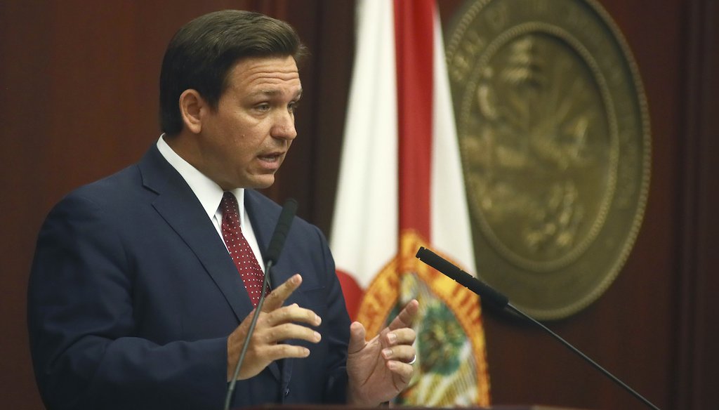Florida Gov. Ron DeSantis speaks during his State of the State address at the Capitol in Tallahassee, Fla., March 2, 2021. (AP)