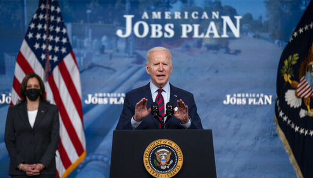 President Joe Biden speaks during an event to promote his American Jobs Plan at the White House on April 7, 2021. (AP)