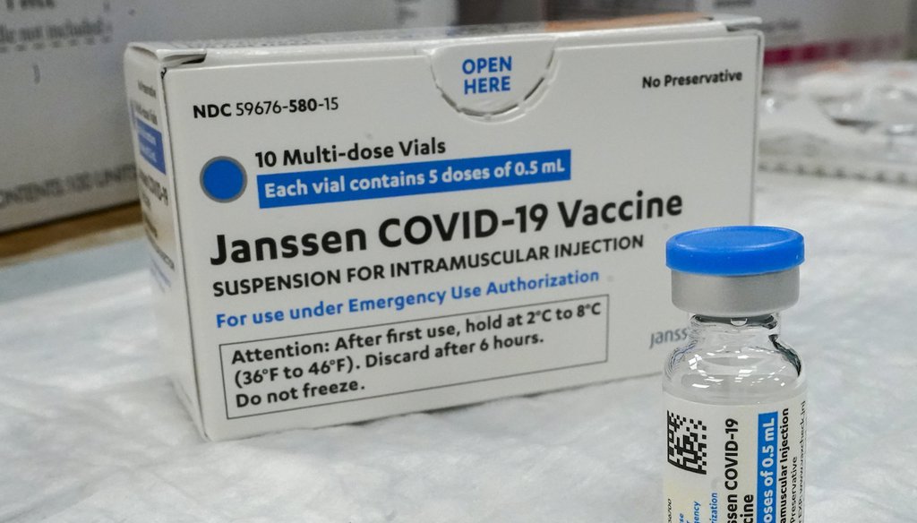 The Johnson & Johnson COVID-19 vaccine sits on a table at a pop up vaccinations site in the Staten Island borough of New York on April 8, 2021. (AP/Altaffer)