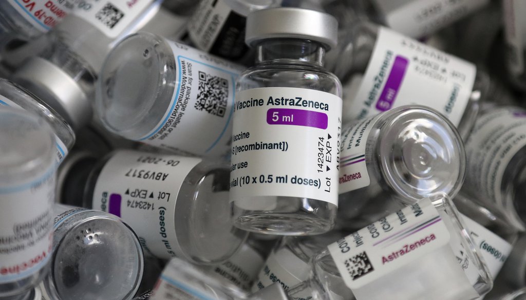 Empty vials of the AstraZeneca COVID-19 vaccine lie in a box at the Vaccine Village in Ebersberg, Germany, on May 15, 2021. (AP/Schrader)