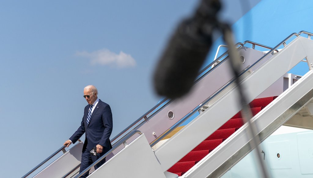 President Joe Biden steps off Air Force One to board Marine One at Andrews Air Force Base, Md., on May 19, 2021, for a trip back to the White House after speaking at the commencement for the U.S. Coast Guard Academy in New London, Conn. (AP/Harnik)