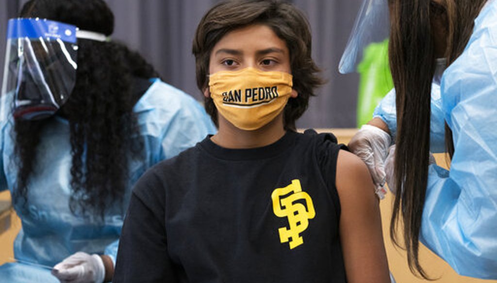 Alex Bugarin, 13, is vaccinated at a school-based COVID-19 vaccination clinic in San Pedro, Calif., on May. 24, 2021. (AP)
