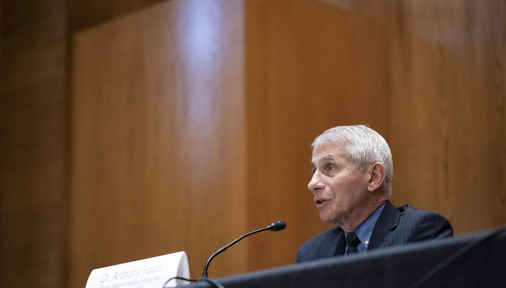Dr. Anthony Fauci, director of the National Institute of Allergy and Infectious Diseases, speaks during a Senate Appropriations Subcommittee on May 26, 2021, on Capitol Hill in Washington. (AP/Silbiger)