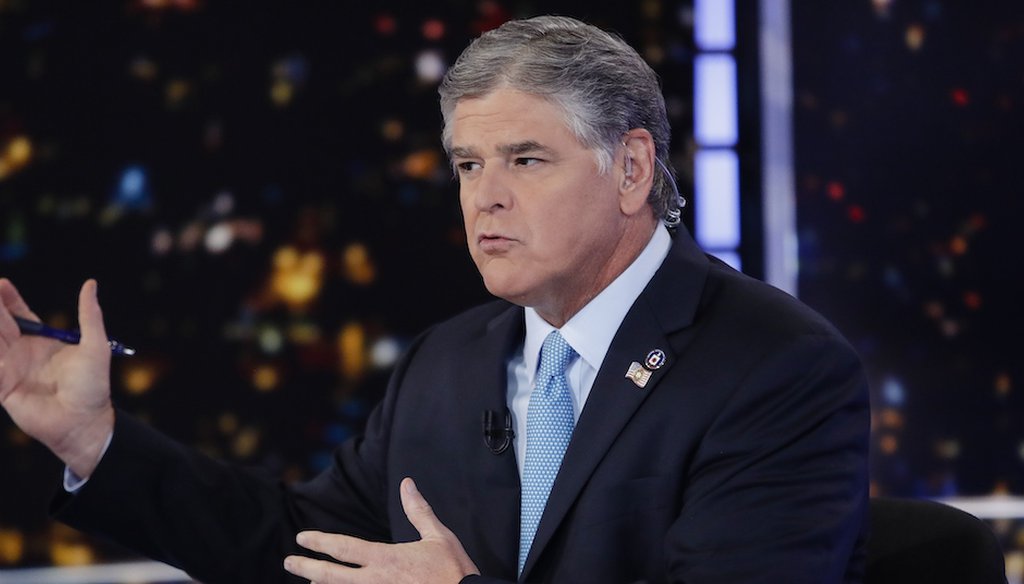 Fox News host Sean Hannity speaks during a taping of his show, "Hannity," in New York, on Aug. 7, 2019. (AP)