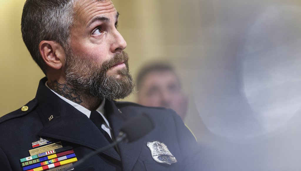 Metropolitan Police officer Michael Fanone testifies during a House select committee hearing on the Jan. 6 attack on Capitol Hill in Washington on July 27, 2021. (AP/Contreras)