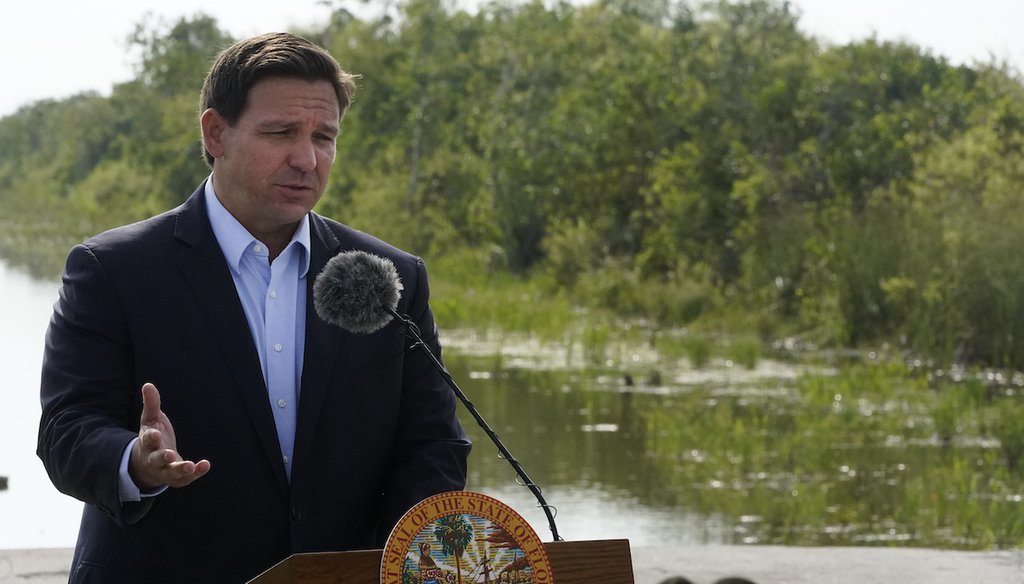Florida Gov. Ron DeSantis speaks at a news conference on a remaining part of the Old Tamiami Trail roadbed, Aug. 3, 2021, near the Shark Valley Visitor Center in Miami. (AP)