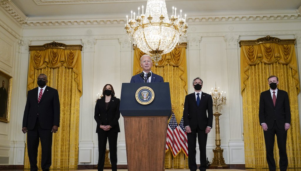 President Joe Biden speaks about the evacuation of American citizens, their families, SIV applicants and vulnerable Afghans in the East Room of the White House, Aug. 20, 2021. (AP)