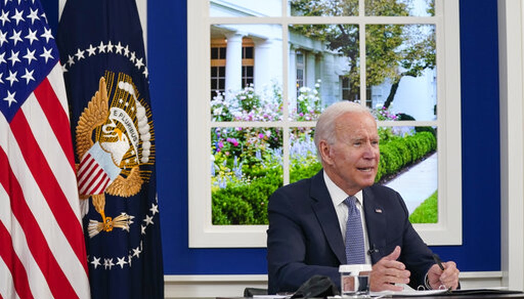 President Joe Biden during a meeting with business leaders about the debt limit in the South Court Auditorium on the White House campus, Oct. 6, 2021.(AP)