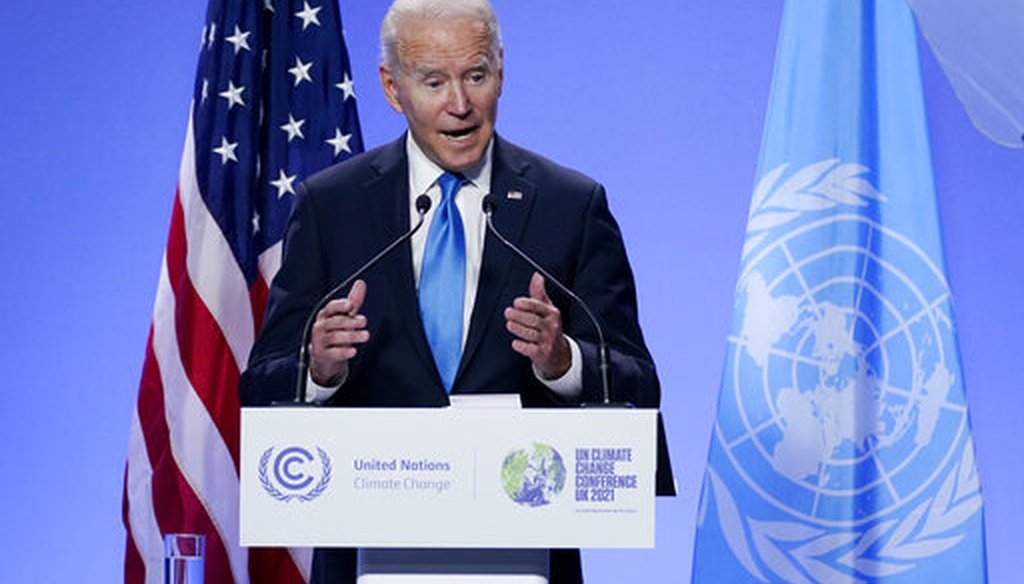 President Joe Biden speaks during a news conference at the COP26 U.N. Climate Summit on Nov. 2, 2021, in Glasgow, Scotland. (AP)