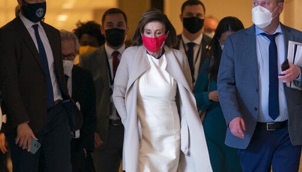 House Speaker Nancy Pelosi, D-Calif., returns to her office after meeting with reporters in the run-up to the House vote on the bipartisan infrastructure bill on Nov. 4, 2021. (AP)