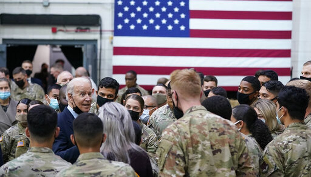 President Joe Biden talks with soldiers and guests during a visit to Fort Bragg in North Carolina on Nov. 22, 2021. (AP)