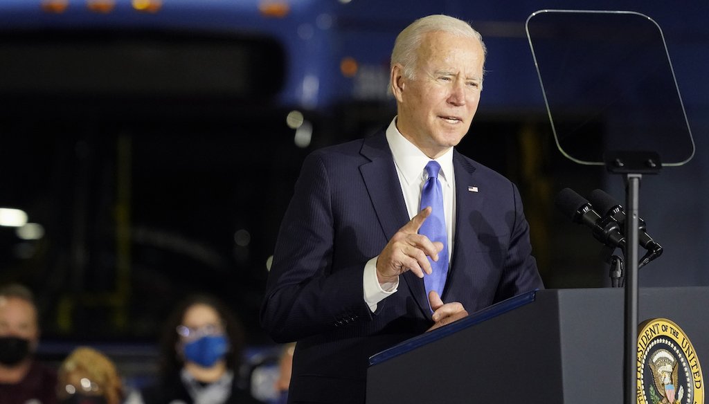 President Joe Biden speaks about infrastructure projects during an event at the Kansas City Area Transit Authority on Dec. 8, 2021, in Kansas City, Mo. (AP)