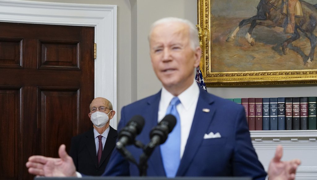 President Joe Biden delivers remarks on the retirement of Supreme Court Justice Stephen Breyer in the White House in Washington on Jan. 27, 2022. (AP)
