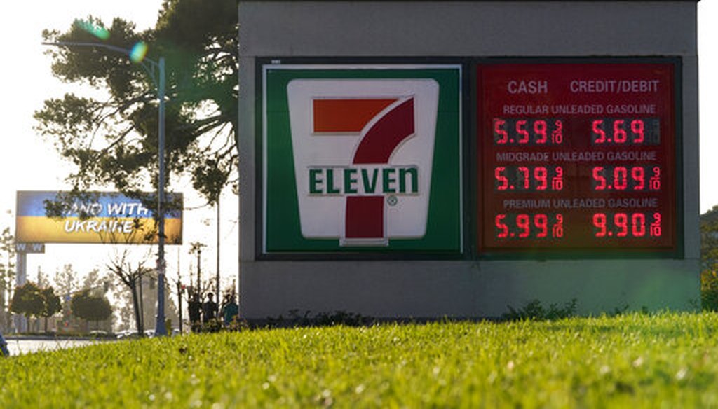 Gas prices at a station in Inglewood, Calif., on March 10, 2022. (AP)